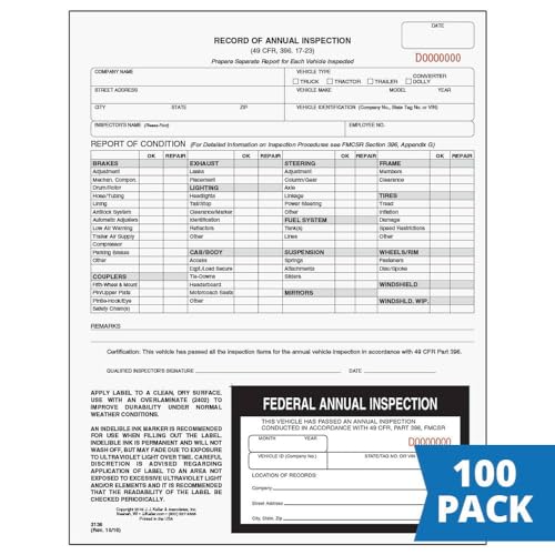 J. J. Keller 100-Pack Annual Inspection Forms & Decals