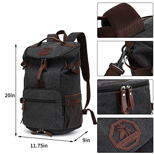 Kalesi Gym Duffle Bag Backpack 4-Way Vintage canvas with Shoes Compartment for travel Sport Hiking laptop (Vintage black)