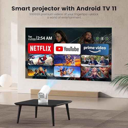 Mini Portable Projector with Wifi6 and Bluetooth, 4K Projector Support 5w Sound Base Speaker, 160 ANSI, Android 11, Auto Vertical Keystone 210¡ÆRotatable Proyector for Home Bedroom Outdoor HY300 ULTRA