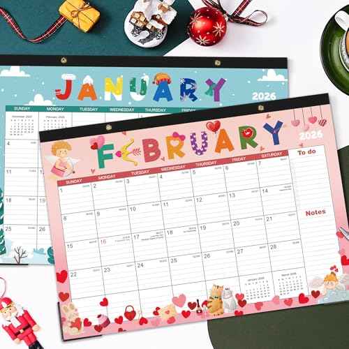 2026 Desk Calendar - Jan 2026 - Dec 2026, 2026 Calendar, 17" x 12", 12 Months Calendar, Seasonal Desktop Calendar, Notes Section