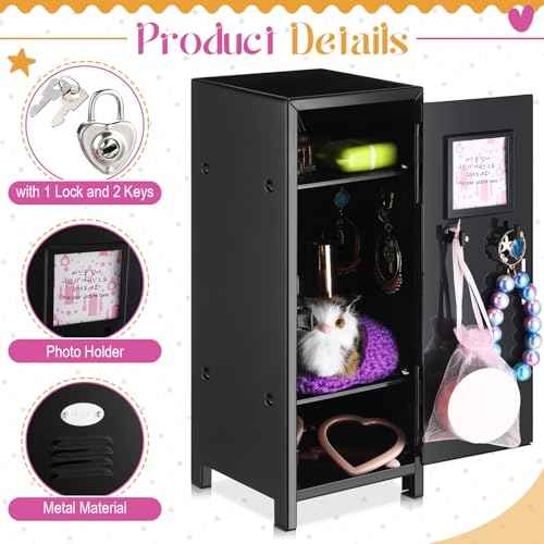 2 Pcs Christmas Mini Locker with Lock and 2 Keys 10.8 Inch Miniature Small Storage Locker Real Littles Cute for Xmas Santa Desktop School Home Office Container(Black)