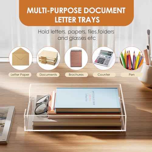 MaxGear Acrylic Letter Tray, Clear Desk Organizer for Papers, Documents, Magazines, Folders, Notebooks, and Stationery ? Multi-Function File Tray and Desktop Organizer for Office, Home, and Workspace