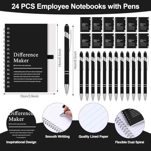 24 Sets Difference Maker Gifts Employee Appreciation Gifts Bulk Inspirational A6 Spiral Notebook Motivational Journals with Pen for Women Men Coworker Team Staff Christmas(Black)