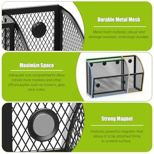 YINGHUA Strong Magnetic Pen Holder for Whiteboard and Refrigerator 3 Compartments Metal Mesh Organizer Space Saving Shelf for Office School Home and Locker - Black