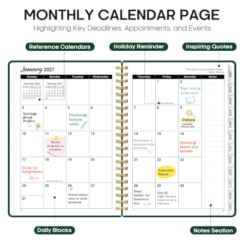 Taja 2027 Hardcover Planner 6.3 x 8.5 inch with Monthly Tabs & Elastic Band