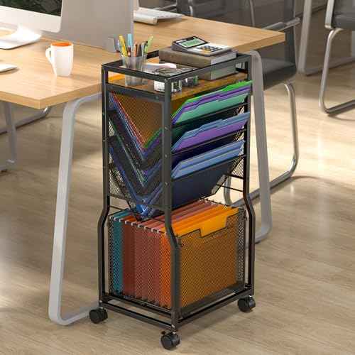 8 Tier Rolling File Cart with Hanging File Folder Organizer, Mobile File Organizer with 2 Sides Access Bookcase, Beside/Under Desk Cart with Wheels for Office Home School