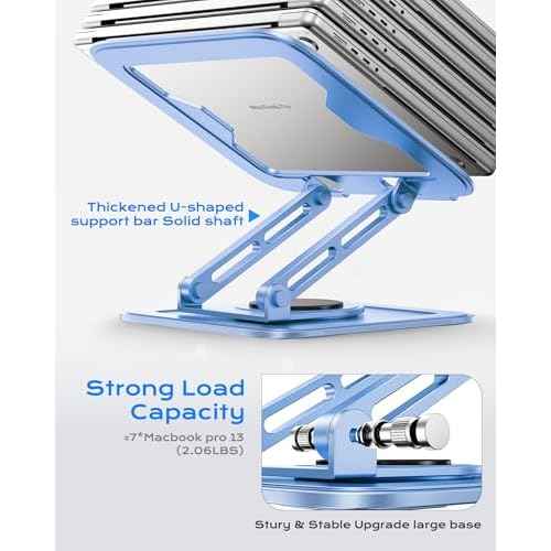 Adjustable Laptop Stand, Computer Stand with 360 Rotating Base, Ergonomic Laptop Riser Mount for Desk Foldable Protable Computer Desk Fits with MacBook Pro Air (10-16") - Blue
