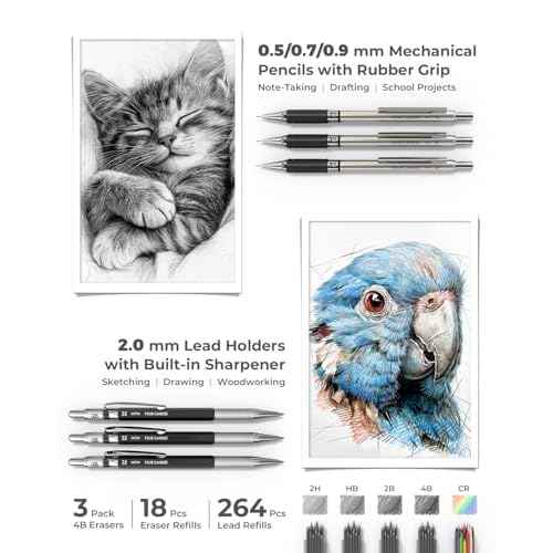 Four Candies 45 PCS School Supplies with Pen Case, 6 Gel Pens, 6 Art Mechanical Pencil Set, 12 Highlighters for College Essentials Office Stationery (Black)