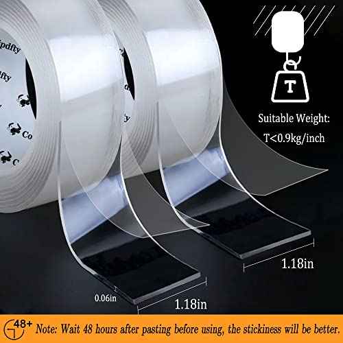 Double Sided Tape for Walls Removable Poster Tape Mount Tape Heavy Duty Sticky Tape for Wall Hanging Pictures Traceless Washable Adhesive Tape R (2Rolls(1.18inx34ft))