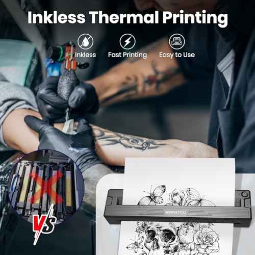 Tattoo Stencil Printer Machine,2026 Upgraded Portable Thermal Wireless Bluetooth Printer for Tattoo Beginners&Artists,withTransfer Paper and Thermal Paper,Compatible with Phone&PC