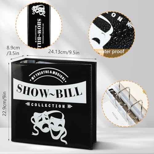 2 Set Show Bill Binder with Sleeves for Broadway and Theatre 3 Ring Theater Program Holder with 40 Sheet Protectors PU Leather Playbill Binders Broadway Playbill Holder (Yellow and Black)