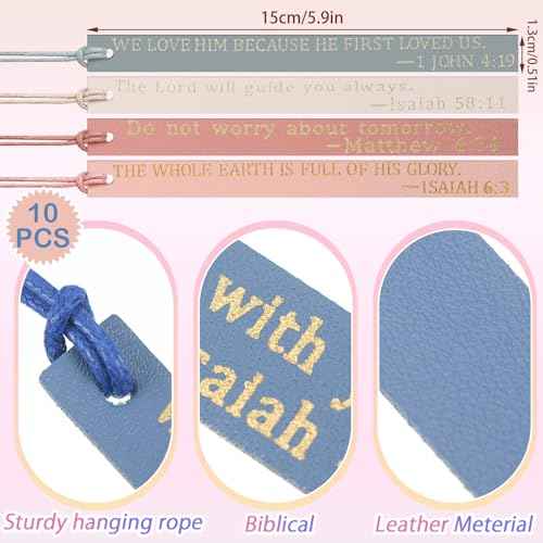 Skyygemm 10 Pcs Christian Bookmarks for Women Leather Bookmarks Handmade Bible Christian Gifts for Women Book Lovers Readers Church Book Club(Pastel)