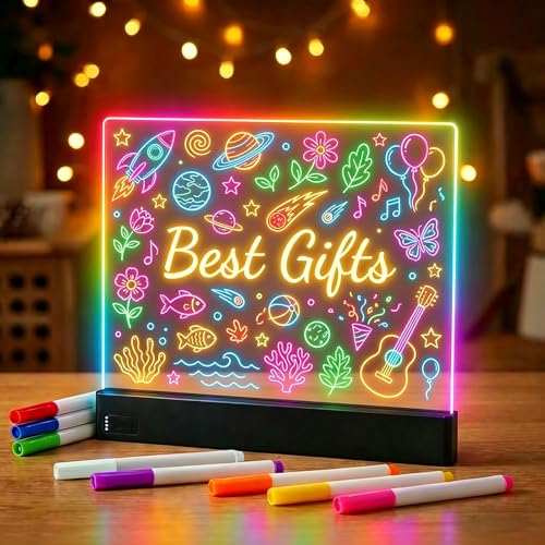 Fashlits 16-Inch LED Note Board with 8 Dry Erase Markers & Variation Black+8 Light Effects