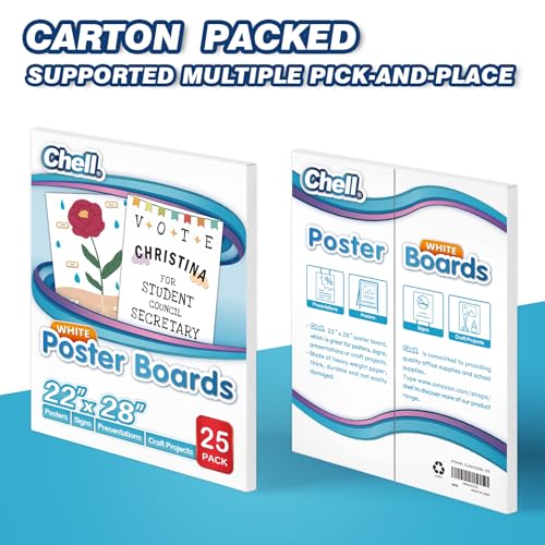 Chell Large Size 22" x 28" White Poster Board Heavyweight, for School Craft Project, 85 lb. Cover Weight, 25 Count