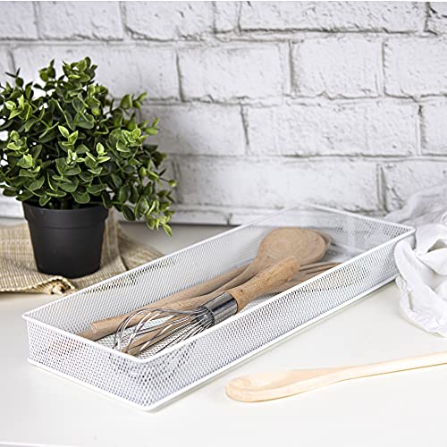 White Mesh Drawer Cabinet and or Shelf Organizer Bins, School Supply Holder Office Desktop Organizer Basket, Pack of 2-6x9x2 inch, 2526