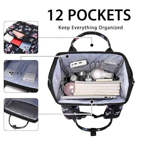 Hidds Laptop Backpack Purse for Women, Work Business College School Commuter Computer Bag Large Girls Nurse Teacher Bookbags Anti Theft Ladies Travel Daypack with Charging Port for 15.6 Inch Laptops