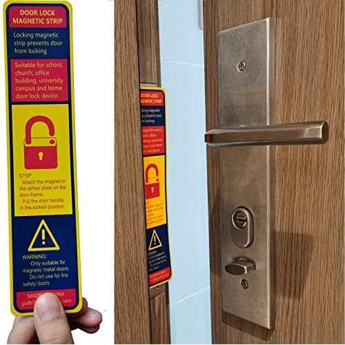 Lockdown Magnetic Strips Door Security Devices Thin Magnetic Strips School Office Emergency Easy Quick Lock Door Latch Yellow Text Version (30)