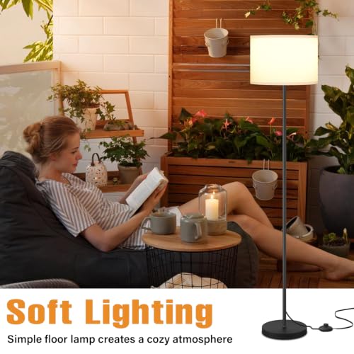 Ambimall Modern Floor Lamp with White Shade & Foot Pedal Switch, 60 Inches, Black Pole, No Bulb
