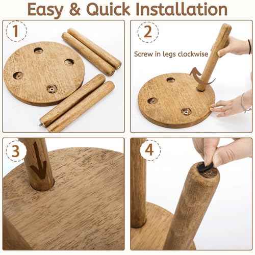 YOUEON Round Solid Wooden Step Stool, 11.8 Inch Non-Slip One Step Stool for Adults, Holds up to 300 Lbs, Portable & Sturdy, Footstool for Bedroom, Bathroom, Kitchen, Easy to Assemble