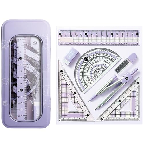 Purple Geometry Set with Compass & Rulers for Drawing - 8 Pcs