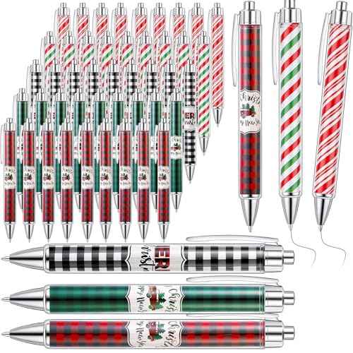 Cholemy 200 Pcs Christmas Pens Bulk Christmas Ink Gel Pens Bulk Ballpoint Xmas Novelty Theme Black Ink Gifts for Adults Coworkers Team(Classic Style)