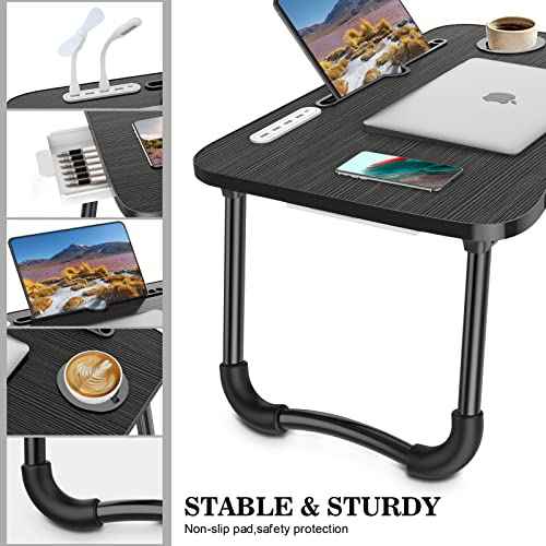 Zapuno Laptop Lap Desk, Foldable Laptop Table Tray with 4 USB Ports Storage Drawer and Cup Holder, Lap Bed Desk Notebook Stand Laptray Portable Standing Table for Bed Couch Floor