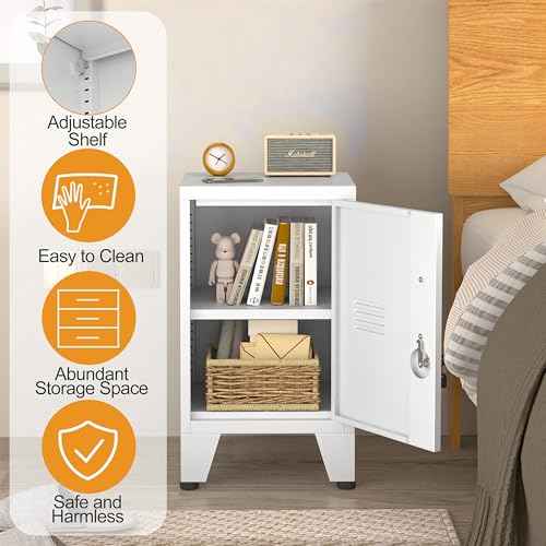 24.5"H Metal Locker Storage Cabinet with Lock - Small Lockable Employees Locking Cabinet Steel Locker Adjustable Shelf & Feet, Single Door Lockable Cabinet for Home, School, Office, Gym (White)