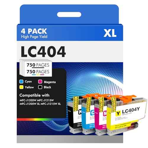 LC404 LC404XL Ink Cartridges for Brother Printer 404 XL LC 404XL for MFC-J1205W MFC-J1215W MFC J1205W J1215W 4 Pack High Yields Black Cyan Magenta Yellow