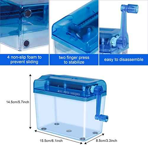 JIKIOU Mini Hand Shredder Portable Paper Shredder Manual Shredder Documents Paper Cutting Tool Home Office Desktop Stationery Christmas Birthday Gift Blue