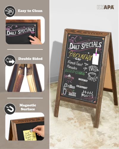 Ilyapa Rustic Natural Wood A Frame Chalk Board Sign 40x20 Inch Outdoor Sandwich Sign
