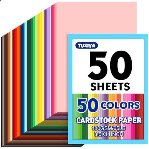 50 Sheets 8.5" X 11" Colored Cardstock, 50 Assorted Colors Construction Paper Card Stock Printer Paper for Printing, Card Making, DIY Crafts, Kids School Supplies,Party Decorations (180 GSM)