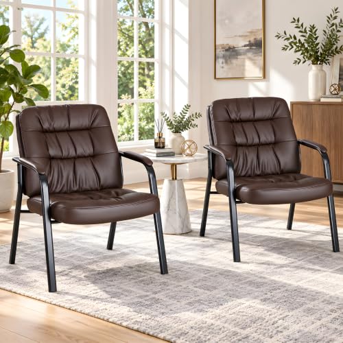 HAPPYMONT Waiting Room Chair Set of 2 – Modern Brown PU Leather Reception Chairs