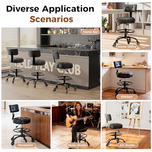 FREEKYROCK Black Adjustable Drafting Chair with Footrest & Back Support
