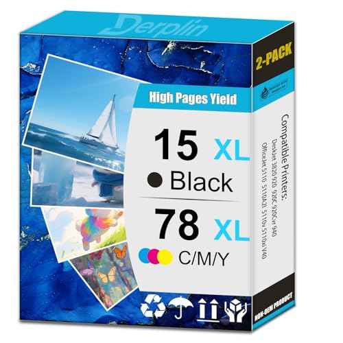 15XL 78XL 15 78 High Yield Ink Cartridge Use for Deskjet 920 940 3820 PSC 720 750 Officejet V30 V40 Printers (1 Black 1 Tri-Color)
