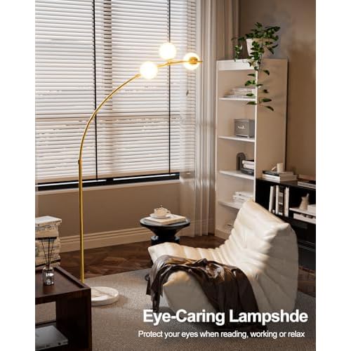 Lightdot 3 Globe Modern Floor Lamp for Living Room, Contemporary Gold Arc Floor Lamp with Shatterproof Shade and Bulbs Included£¬Mid Century Standing Lamp for Bedroom & Home Office