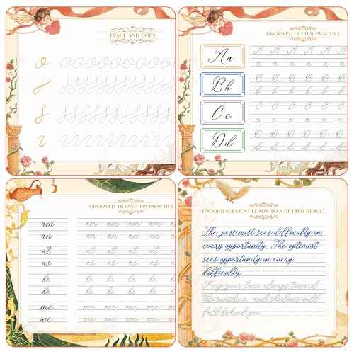 TIME X Grooved Cursive Handwriting Workbook Kit - Cursive Handwriting Workbook for Kids 8-12 and Adults - 3Pcs Magic Reusable Handwriting Workbook with Detachable Quote Postcards - 12.6"x10.6"