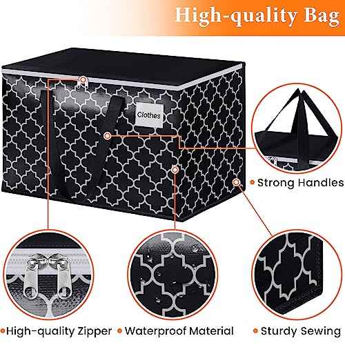 HomeHacks Heavy Duty Moving Bags with Tag Pockets, Collapsible Storage Totes for Moving, Camping & Travel -Foldable Packing Boxes, Zipper Handles, Black£¨2 Packs, 125L£©
