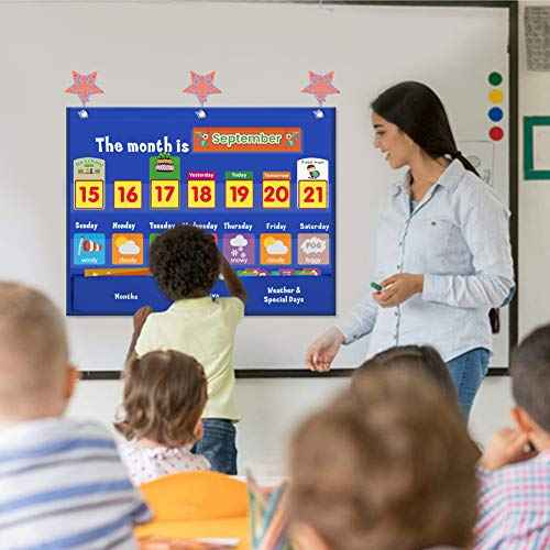 Weekly Calendar with Weather Pocket Chart Elementary for Classroom Home,98 Bright Cards Included,Learning Pocket Chart Calendar for Kids Toddlers