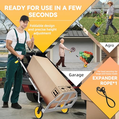 Aluminum Folding Hand Truck 309lb Capacity - Collapsible Dolly Cart with 47.3" Adjustable Handle, TPR Wheels & Portable Hand Truck Design, 11lbs Lightweight Storage Solution (No Assembly)