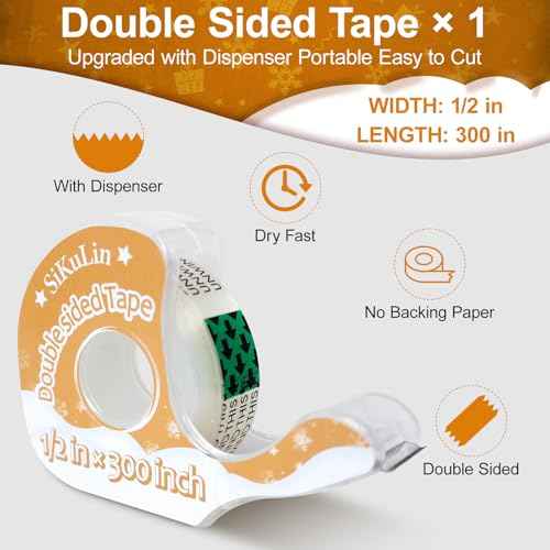 Tape,Gift Wrapping Tape, 6 Rolls with Dispensers, Includes Invisible, Double-Sided and Clear Tape for Wrapping Paper, Back to School, Home, Office, Christmas, Holiday