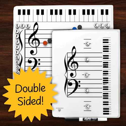 Kits Grand Staff Dry Erase Magnetic Music Theory Board with 35 Note Magnets and Marker (9 x 11.5 Inches) - Piano Teaching Tool, Music Staff Whiteboard, Keyboard Practice Aid