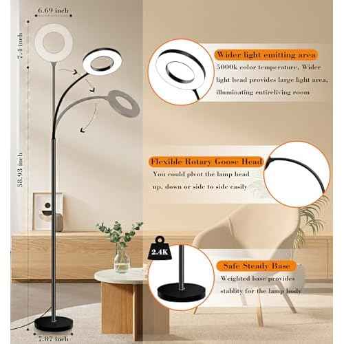 LED Floor Lamp,Tall Standing Floor Lamps,Adjustable Gooseneck ReadingReading Light, no Remote Control Required, Minimalist Style for Bedroom Office Living Room
