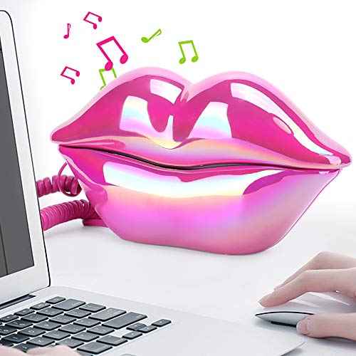 Funny Lip Telephone, with Number Storage Function, Rose Red Landline Telephone Home Desktop Corded Fixed Telephone for Home Office Phones Home Decoration, Gifts for Kids Seniors Adults Friends