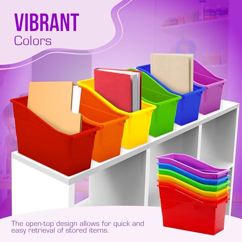 6-Pack Plastic Book Bins for Classroom & Office Storage - Durable & Vertical Organizer