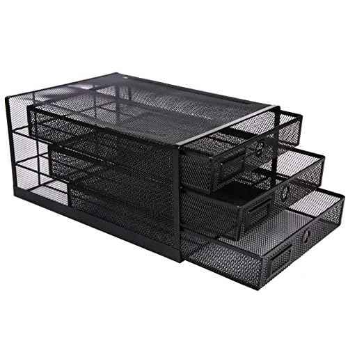 Annova Desk Organizer Wire Mesh 3 Tier Sliding Drawers Paper Sorter/Multifunctional/Premium Solid Construction for Letters, Documents, Mail, Files, Paper, Kids' Art Supplies (Black)