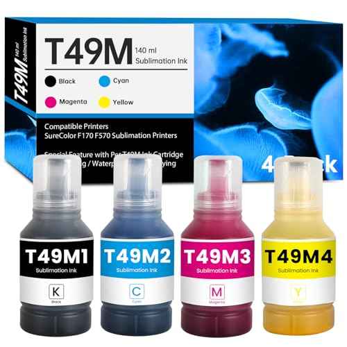 560ML T49M Sublimation Ink for T49M1 T49M2 T49M3 T49M4 Black Cyan Magenta Yellow Ink Bottles for SureColor F170 SC-F170 Surecolor F570 SC-F570 Printers, 4 Pack T49M Ink Refills
