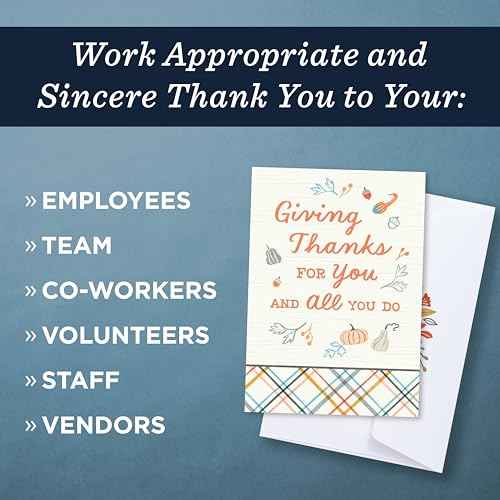 Hallmark Thanksgiving Cards for Employees ? 25 Pack Assorted Designs with Envelopes & Gold Seals ? Appreciation Greeting Cards for Staff & Volunteers ? 5 Unique Messages