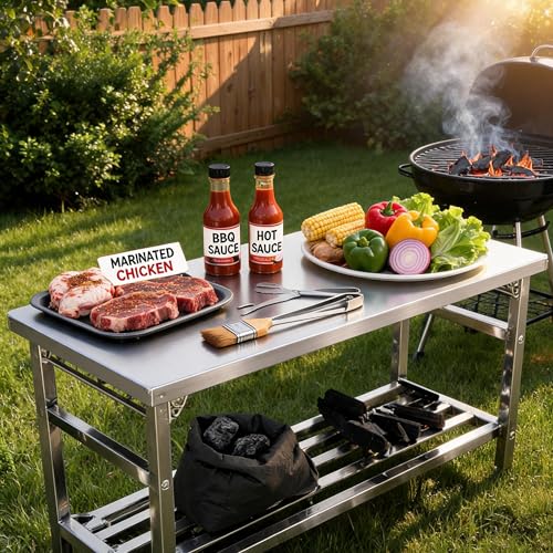 Garvee 60x24 Inch NSF Stainless Steel Folding Table, Heavy Duty 500lbs - 32'' Height