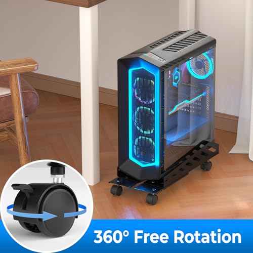 AGPTEK CPU Stand, Computer Tower Stand Adjustable Length(15.7"-20")and Adjustable Width (6.3"-11.8") with 2 Locking Wheels and 2 Caster Wheels, UPC Steel Rolling Stand Computer Stand for Desktop Tower