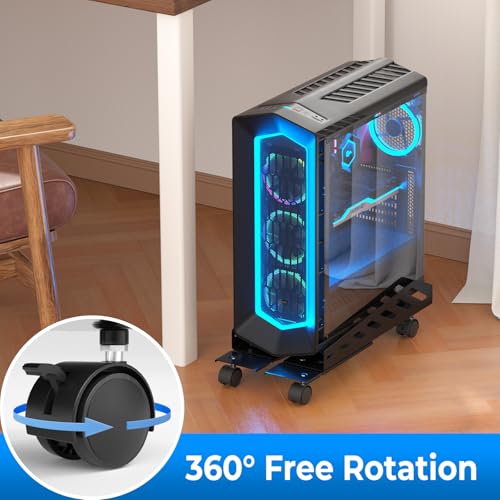 AGPTEK Adjustable CPU Stand with Wheels, Steel Computer Tower Riser 6.3-11.8in
